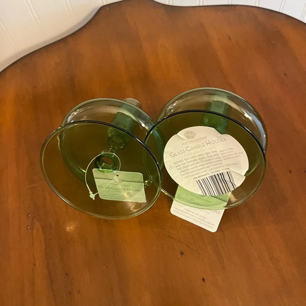 Green‎ Glass Candle Holders (two)